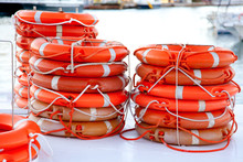 Buoys Round Lifesaver Stacked For Boat Safety