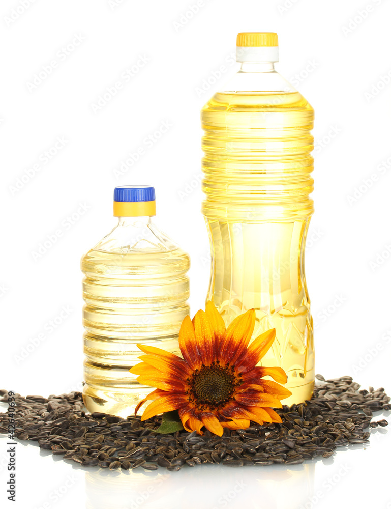 sunflower oil in a plastic bottles isolated on white background