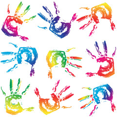 Seamless colorful hand prints background