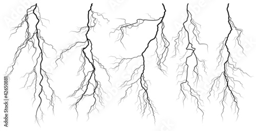 Fotografía Set of silhouettes of thunderstorm lightning.