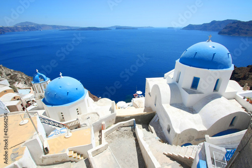 Board z aluminiowym obramowaniem Grecja - Santorini (Kościół w Oia)
