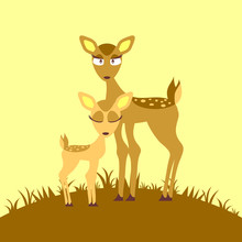 A Cute Card With Mother Deer And Baby Fawn