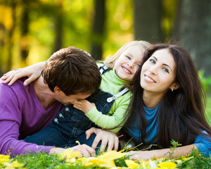 Sticker - Happy family in autumn park