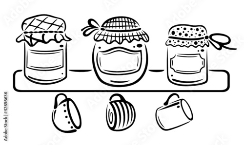 Marmelade, Regal, Marmeladengläser, vector, schwarz – kaufen Marmelade, Regal, Marmeladengläser, vector, schwarz – kaufen