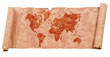 World map on grunge papers and scrolls