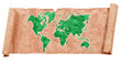 World map on grunge papers and scrolls