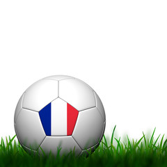 3D Football France Flag Patter in green grass on white backgroun