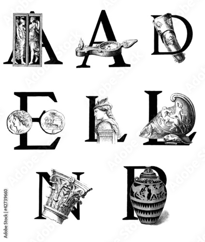 Board z aluminiowym obramowaniem Lettrines adelnp - subject: antiquity
