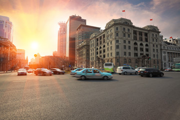 Poster - the street scene at dusk in shanghai