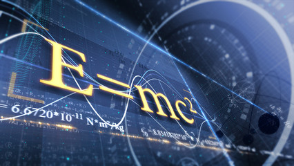 physics, science. abstract background. e=mc2