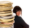© PhotographyByMK - Business woman and a stack of Euro Coins