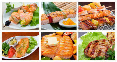 Wall Mural - Food set of different Grilled salmon