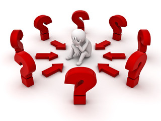 Poster - Stressed 3d man sitting among problems