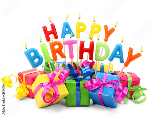 Brennende Happy Birthday Kerzen mit Geschenken Poster