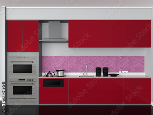 Burgundy Color System Kitchen Front View Stock Illustration Adobe Stock