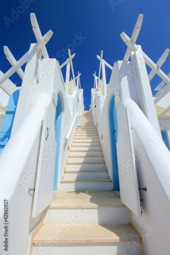 Board z aluminiowym obramowaniem Schody, santorini, grecja