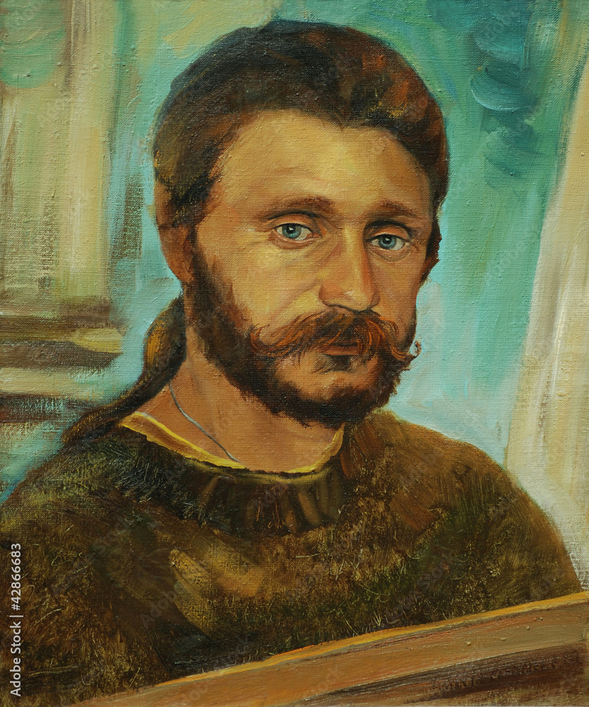 portrait of the bearded man of artist oil on a canvas, painting, Stock ...