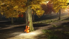 Violin In Autumn Park