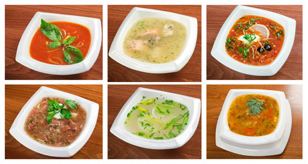 Sticker - food set of different delicious and healthy soups