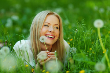 Wall Mural - girl with dandelion