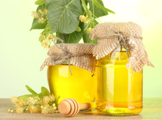 Canvas Print - jars with linden honey and flowers