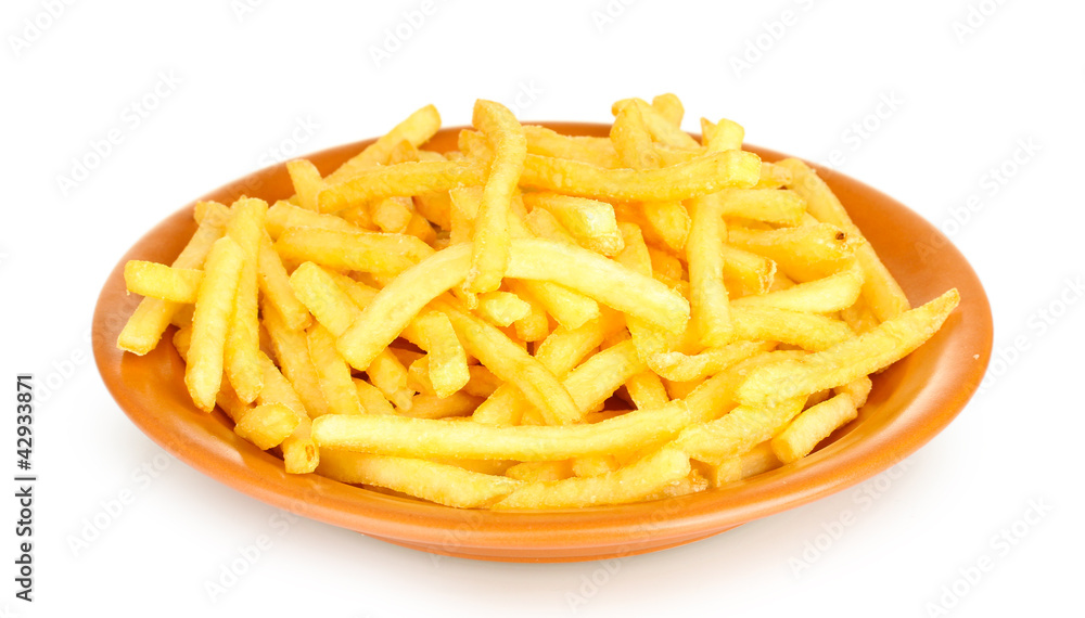 Potatoes fries in the plate isolated on white