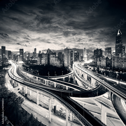 Nowoczesny obraz na płótnie Shanghai City at sunset with light trails