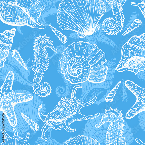 Obraz w ramie Sea hand drawn seamless pattern