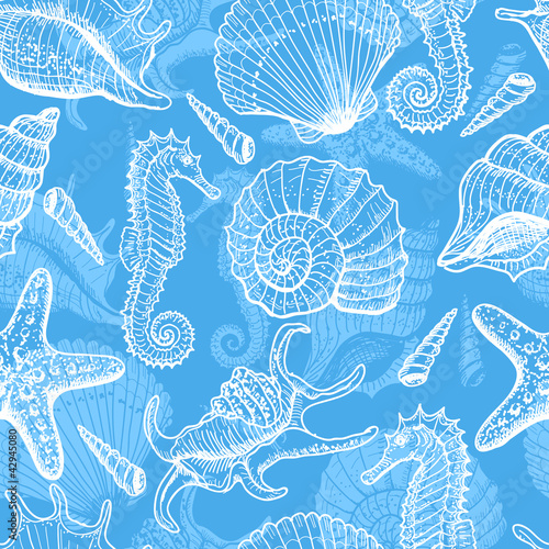 Naklejka - mata magnetyczna na lodówkę Sea hand drawn seamless pattern