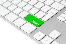 Computer Keyboard With Green “learn” Key. Internet E-learning.