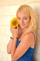 Wall Mural - woman with sunflower