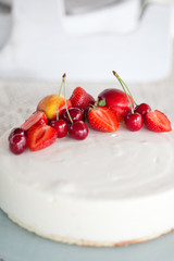 Wall Mural - White Cream Icing Cake with Fruits