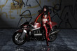canvas print picture - Maedchen mit Motorrad 4