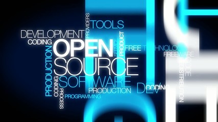 Wall Mural - open source software development word tag cloud video