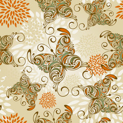 vector seamless pattern with   hand drawn butterflies and abstra