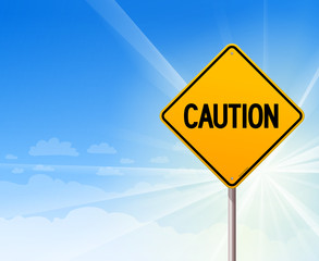 Wall Mural - Caution on blue sky background