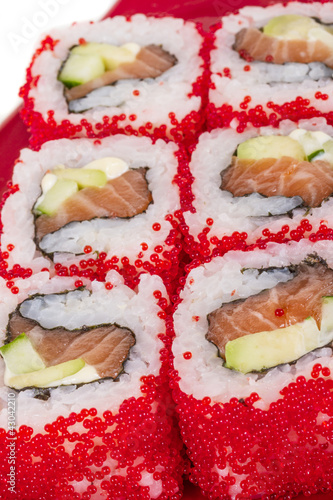 Tapeta ścienna Tobiko pikantne maki sushi - gorąca bułka z różnego rodzaju tobiko (
