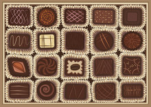 Vector Illustration Of Assortment Of Chocolates In A Box