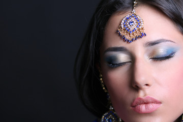 Closeup portrait of beautiful girl with eyes closed