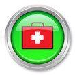 Vector First Aid Kit Icon Glossy Metallic Button. EPS10.