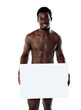 © stockyimages - Naked black man holding blank billboard