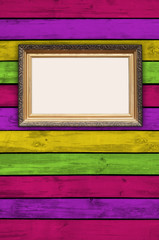 Blank Picture Frame on Multicolored Wooden Wall