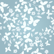 Seamless Floral  Background With Butterflies