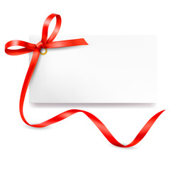 Poster - Card with red gift bow with ribbons. Vector