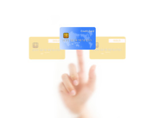 man finger pressing a credit card, isolated on a white backgroun