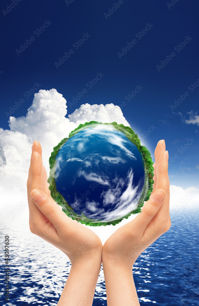 Hands and Earth. Symbol of environmental protection - obrazy, fototapety, plakaty 