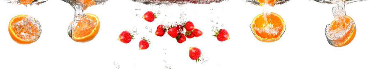 Wall Mural - collection of Juicy strawberry and orange in water