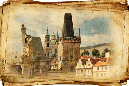 Obraz na płótnie canvas Ulice starej pragi wykonane w stylu retro, takie jak pocztówki