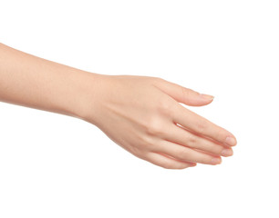 empty open woman hand on white background