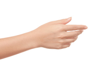 empty open woman hand on white background